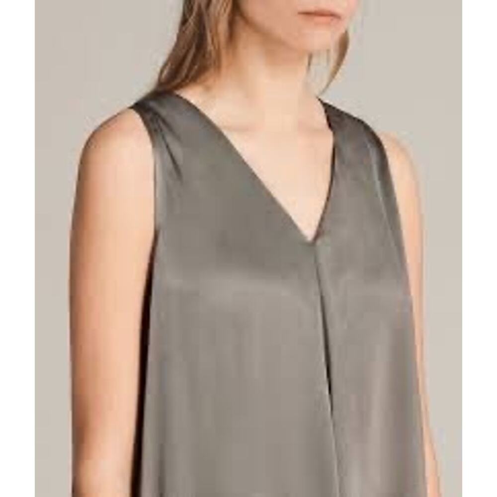 AllSaints Haze Dress Gray Satin Midi Asymmetrical Hem Japanese Cloth US 4 - Picture 4 of 12